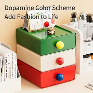 Dopamine Stackable Desktop Storage Box With Dustproof Drawer Plastic Organizer Office Dorm Home Stationery Sundries Case