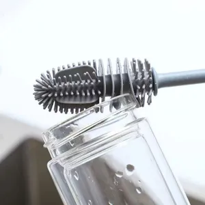 Long handle gray silicone cup brush ideal for baby bottles and glass cleaning tool
