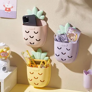 Cute Pineapple Wall Mounted Storage Box No Drill Bathroom Organizer For Toothbrush Toothpaste Holder Drainage Rack For Dorm Home Storage