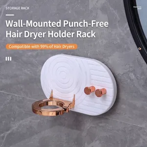 White and rose gold wall-mounted foldable hairdryer holder with punch-free design