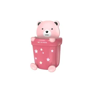 Cute pink bear shaped wall mounted toothbrush cup storage holder with star patterns