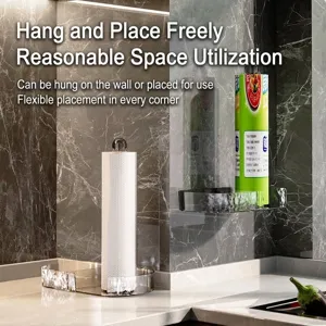 Wall-mounted and countertop drill-free kitchen roll holder for plastic wrap and paper towels