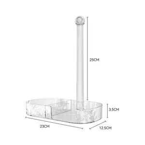 Multipurpose transparent kitchen roll holder with water ripple base tray 25cm height