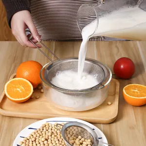 Colador de Malla Fina de Acero Inoxidable Filtro de Jugo de Leche de Soja Colador de Cocina Doméstica Con Mango Largo y Gancho Plateado