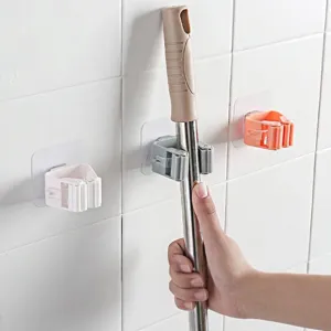 Wall Mounted Mop Holder Punch-Free Strong Adhesive Broom Hanger Roller Buckle Storage Hook For Bathroom Kitchen Organizer