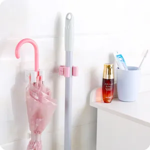 Strong self-adhesive wall-mounted mop and umbrella holder clips for bathroom storage organization