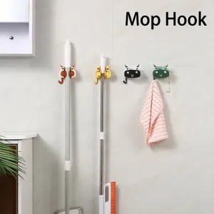 Cartoon cow wall-mounted mop holder no-drill broom organizer for bathroom