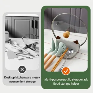 Multi-purpose kitchen pot lid and utensil rack for tidy countertop organization