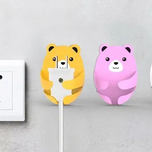 Cartoon Bear Power Plug Hook Adhesive Non-Punch Socket Storage Rack Wall Mounted Cable Organizer Home Decor Kitchen Holder