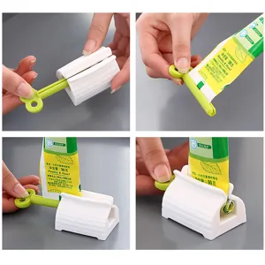 Manual rolling toothpaste tube squeezer for bathroom, four-step usage demonstration