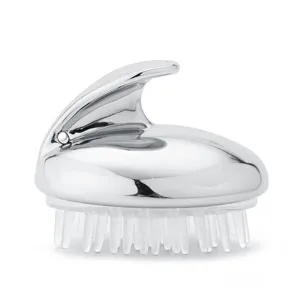 Brosse de massage du cuir chevelu argentée ergonomique avec poils en silicone souples
