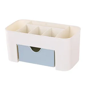 Organizzatore cosmetico da scrivania con scomparti multipli e un cassetto azzurro