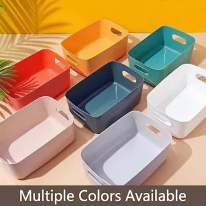 Caja de Almacenamiento de Escritorio de Plástico Multiusos Organizador Rectangular Con Asas Para Cocina Cosméticos Oficina