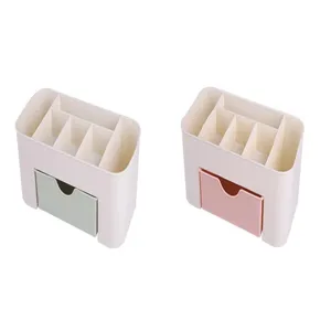 Set di due organizer per trucchi da scrivania minimalisti con cassetti verde e rosa