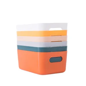Cajas de almacenamiento apilables de plástico de colores con asas para escritorio