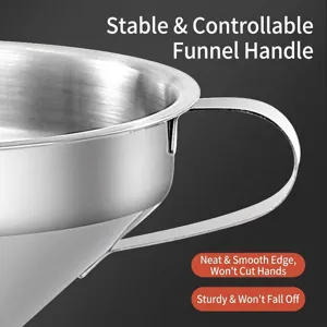 Embudo de acero inoxidable de calidad alimentaria con diseño ergonómico de asa lateral