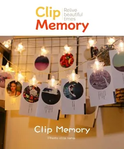 Guirlande lumineuse LED à clips étoiles décorant un mur avec des photos souvenir