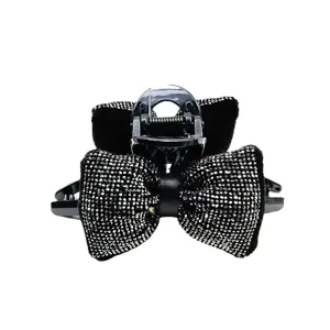 Elegante pinza per capelli a fiocco nero con strass luminosi per feste e banchetti