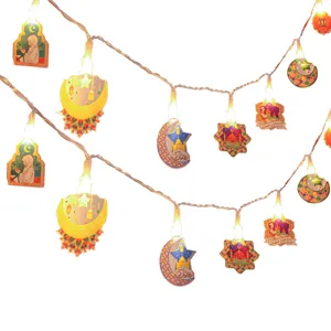 Guirlande Lumineuse LED Château Étoile Lune Acrylique Fête Ramadan Aïd Décoration Murale Intérieure Blanc Chaud Fée Suspendue