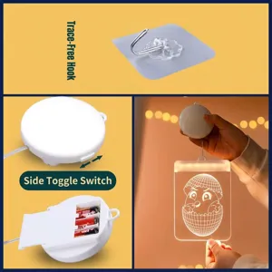 Paaskuiken LED hanglamp met zelfklevende haak en batterijbox.
