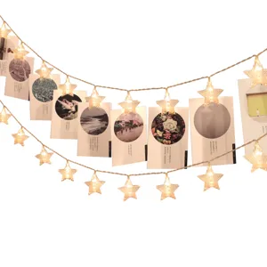 Guirlande lumineuse LED blanc chaud avec clips étoile pour décoration murale