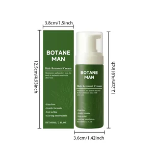 Detaillierte Abmessungen von BOTANE MAN Enthaarungsmousse und Verpackung