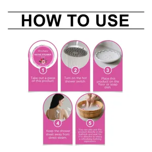 Detailed step-by-step instructions for using OceAura Rose Shower Steamer aromatherapy.