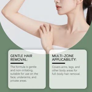 Detail showing gentle hair removal mousse applicability for face, arms, and legs.