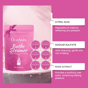 Detailed ingredient view of Rose scented bath steamer tablets featuring citric acid and rose extract