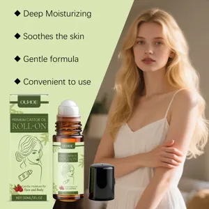 Roll-on de aceite de ricino OUHOE para hidratación profunda de rostro y cuerpo.