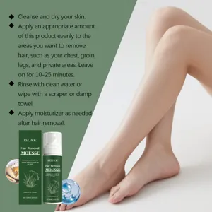 Detail view of Eelhoe hair removal mousse usage instructions and smooth skin results