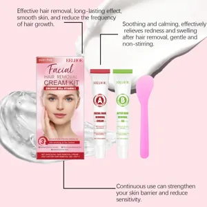 Détail du kit d'épilation faciale EELHOE avec crème, gel et spatule rose
