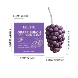 Cotes détaillées du savon en forme de grappe EELHOE et de sa boîte d'emballage