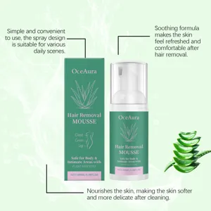 Détail de la mousse épilatoire OceAura à l'aloe vera montrant une formule apaisante