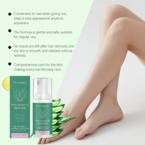 Détail de la mousse épilatoire OceAura à l'aloe vera et visuel de jambes lisses