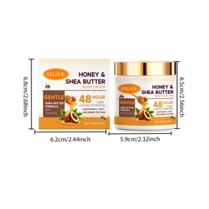 Detailed dimensions of EELHOE Honey & Shea Butter Body Cream jar and packaging box