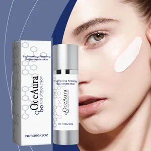 Detailed view of OCEAURA Luxe Lift Body Cream with packaging and model demonstration
