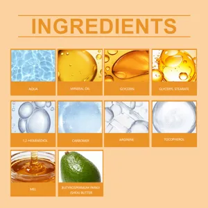 Detailed ingredient showcase for shea butter body cream featuring glycerin and mel