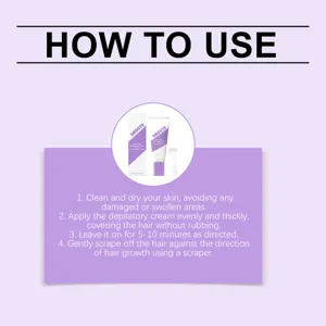 Instruction guide for gentle depilatory cream showing application steps and scraper tool