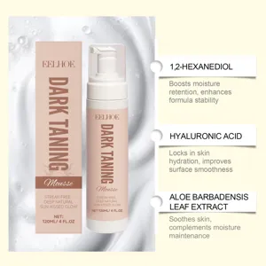 Vista detallada de la mousse bronceadora EELHOE con ingredientes hidratantes para la piel