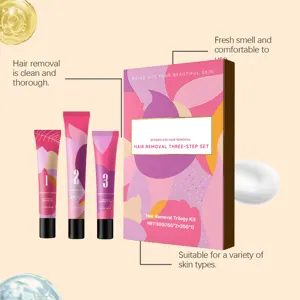 Detail of facial hair removal three-step set including removal cream and soothing gel