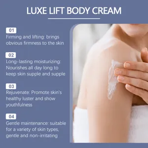 Detailed view of Luxe Lift body cream showing smooth texture and skin firming benefits.