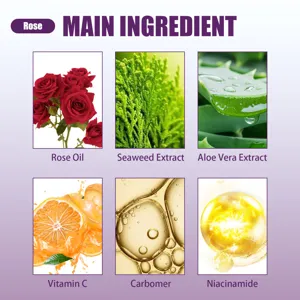 Detailed view showing main ingredients like Rose Oil and Vitamin C for body gel