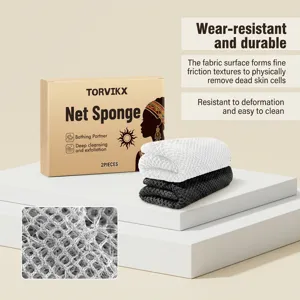TORVIKX exfoliating net sponge set in black and white with fine honeycomb texture detail