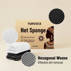 Detailed view showing the hexagonal weave texture of black and white TORVIKX net sponges