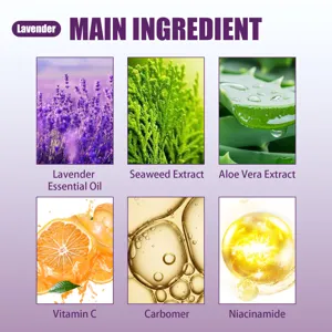 Detail view of natural main ingredients for lavender body exfoliating gel skincare