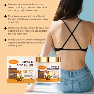 Detail view of EELHOE Honey & Shea Butter Body Cream showing 48h hydration benefits