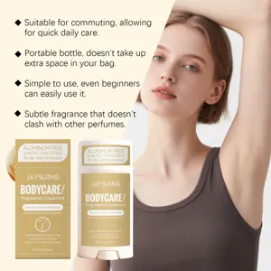 Detailansicht des JAYSUING Magnesium Deodorant Sticks mit Verpackung und Modell-Anwendung