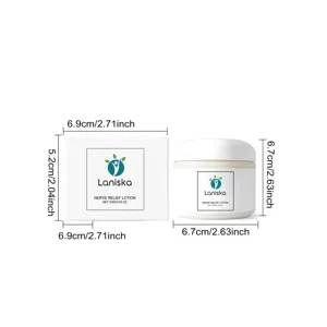 Dimensions de la lotion apaisante Laniska 100g pot et boîte avec mesures de hauteur et largeur