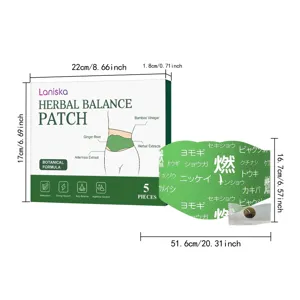 Dimensiones detalladas del parche LANISKA Herbal Balance y su caja de empaque